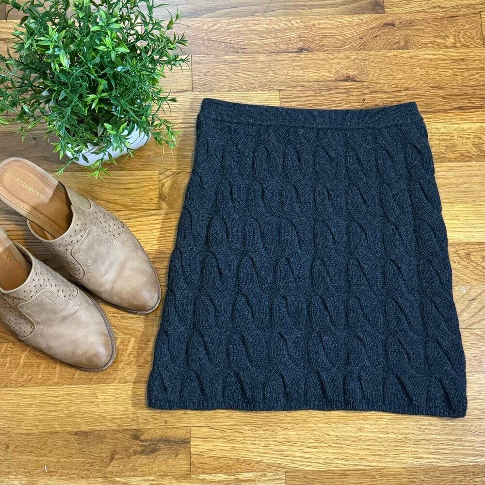 Theory Womens P Gray Felted Wool Cashmere Rib Knit Sweater Pull on Mini Skirt